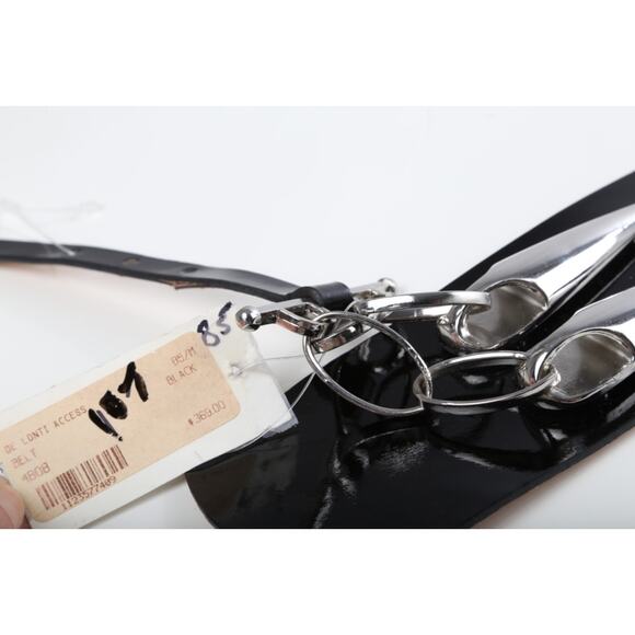 Vintage Set of 2 Black Patent Leather Wide Belts Silver Studded Chain Punk M 85 - Picture 15 of 16